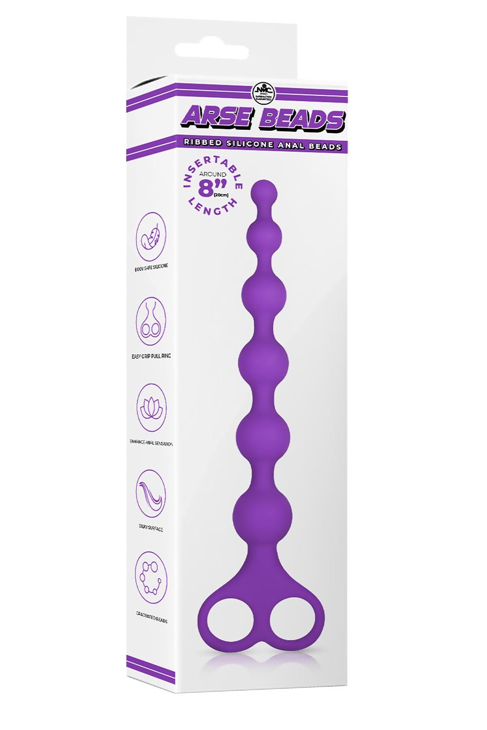 NMC 8 INCH RIBBED SILICONE ANAL BEADS PURPLE