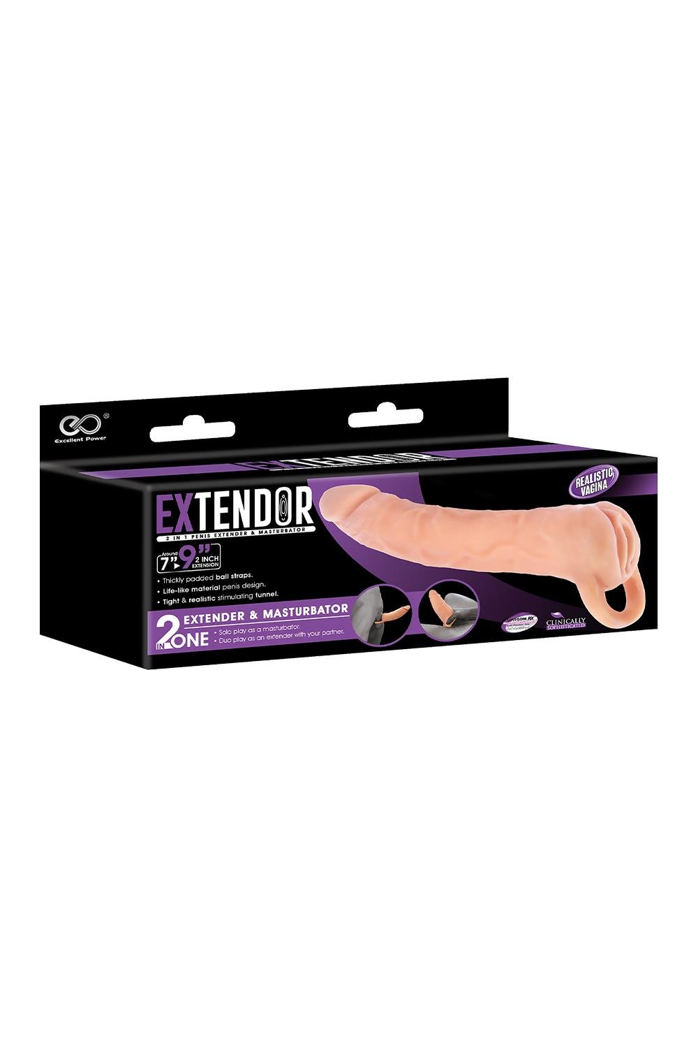 Two In One 9 Inch Penis Extender And Masturbator Flesh