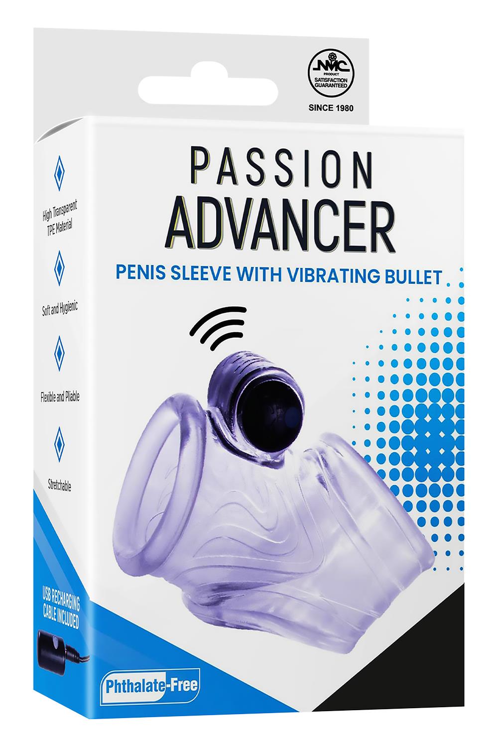 NMC TPE PENIS SLEEVE WITH 10 DYNAMIC RHYTHMS VIBRATING BULLET CLEAR