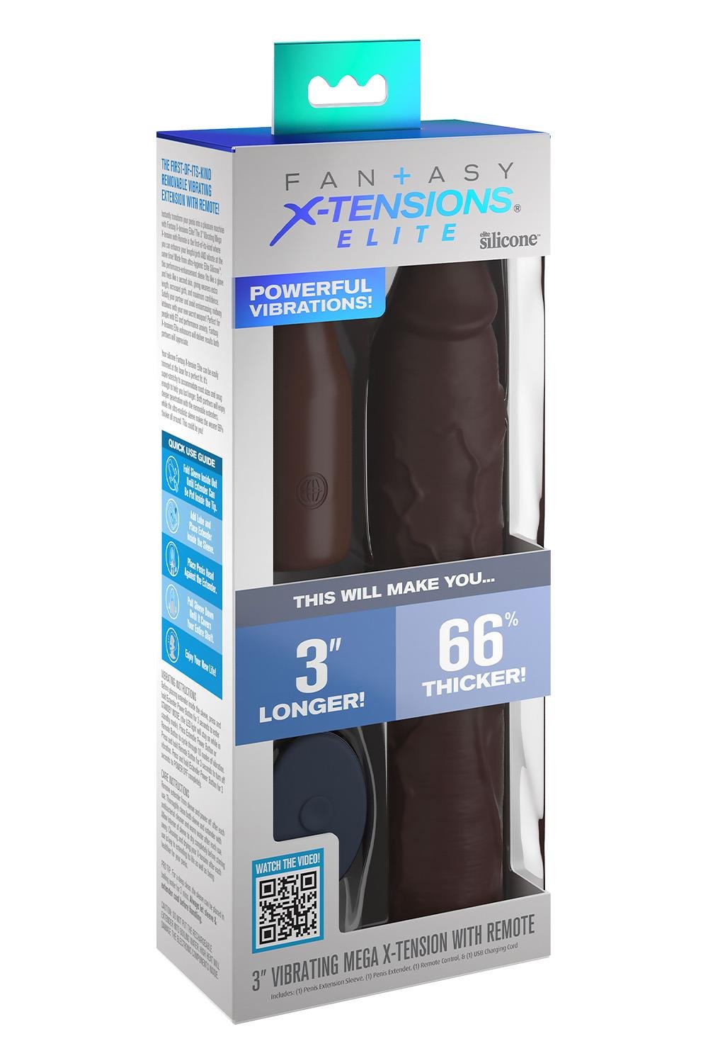 FANTASY X-TENSIONS ELITE 9 INCH SLEEVE VIBRATING 3 INCH PLUG WITH REMOTE BROWN