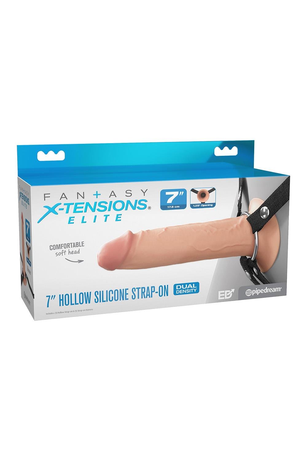 FANTASY X-TENSIONS ELITE 7 INCH SILICONE HOLLOW STRAP-ON - DUAL DENSITY - LIGHT