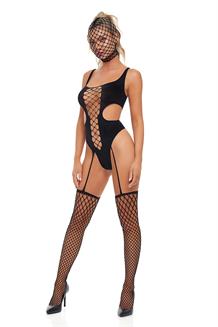 Sin N Chill Bodystocking with Mask Black
