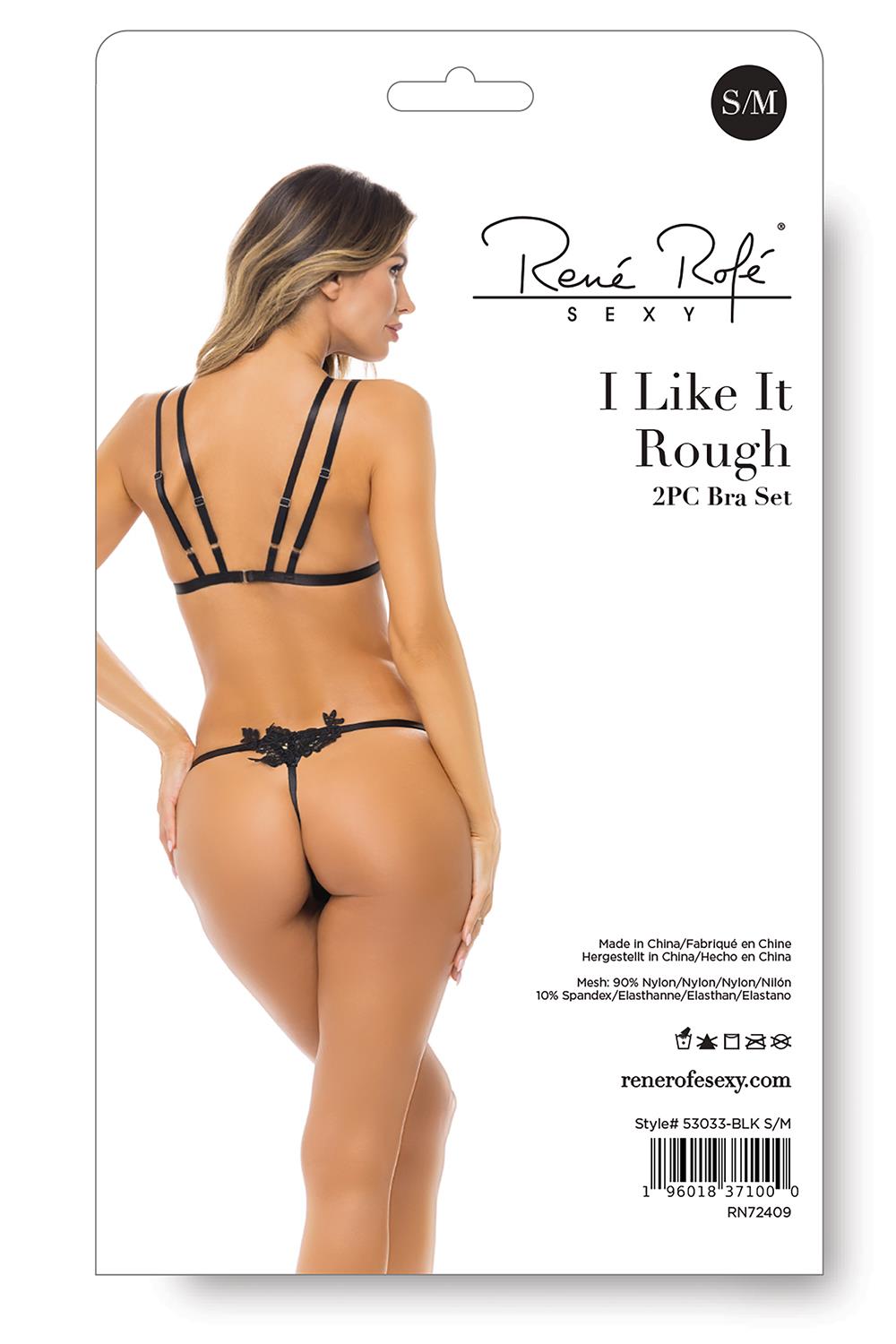  RENE ROFE Lace Bra and Panty with Chain Harness, Small