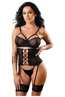 Riley Bra, Gartered Waist Cincher & Panty Black