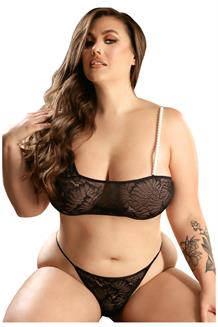Do Not Disturb Pearl Strap Bralette & Crotchless Panty Black