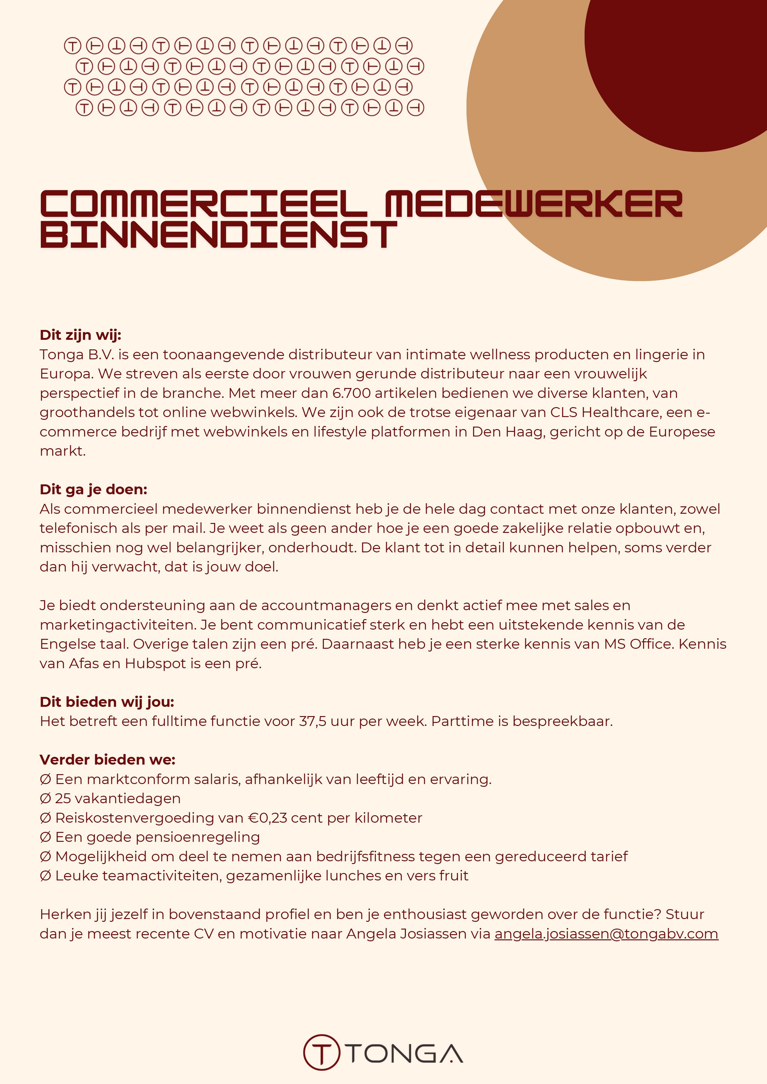 vacature commercieel medewerker binnendienst